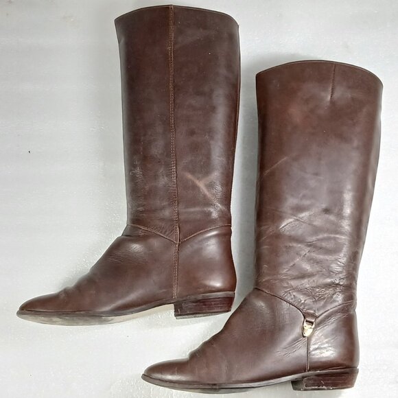Nine West Tall Brown Leather Riding Boots Women's 8M Cleaned & Conditioned VGUC - Picture 1 of 16
